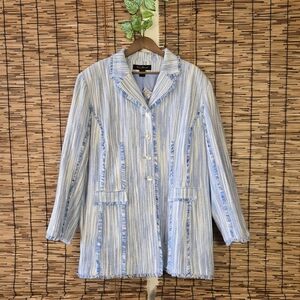 Ashley Stewart Fringy Blue White Tweed Coat Jacket